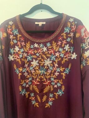 Skies Are Blue Plum Embroidered Floral Blouse